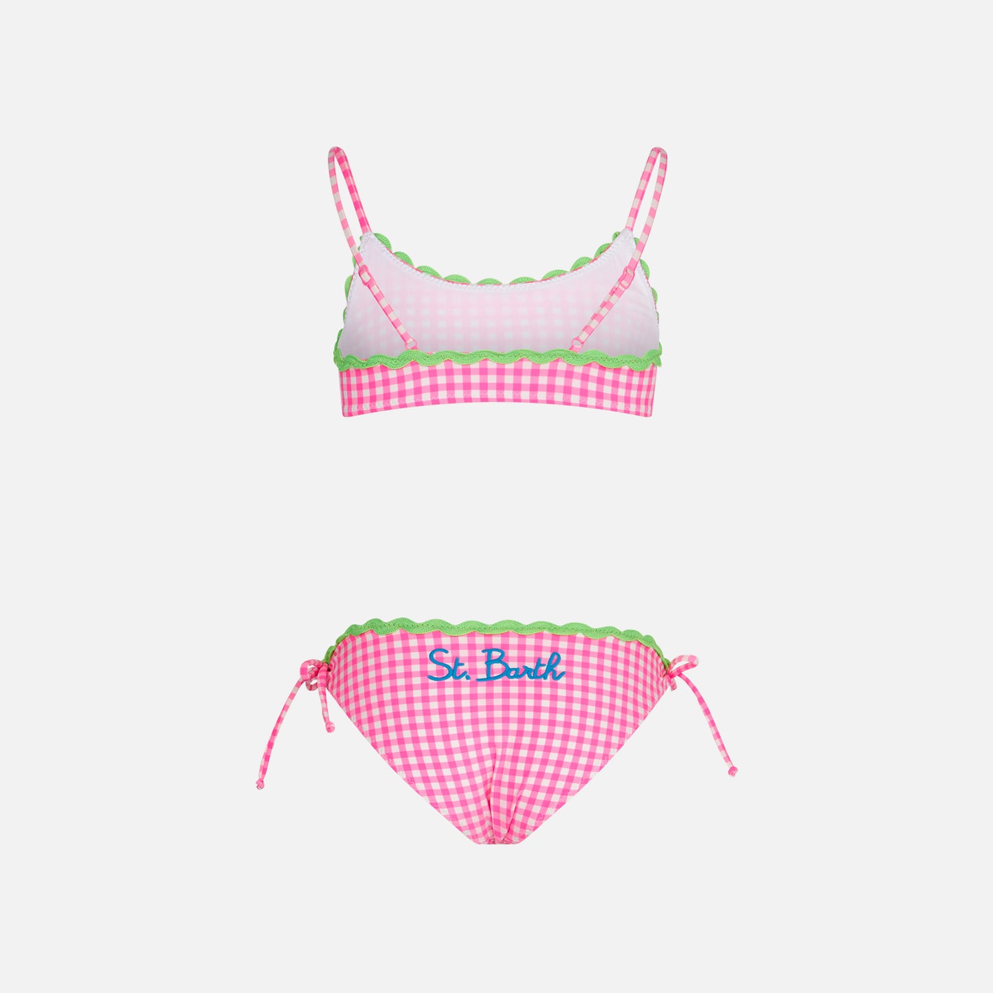 Girl bralette bikini with white and fuchsia Vichy pattern - MC2 Saint Barth