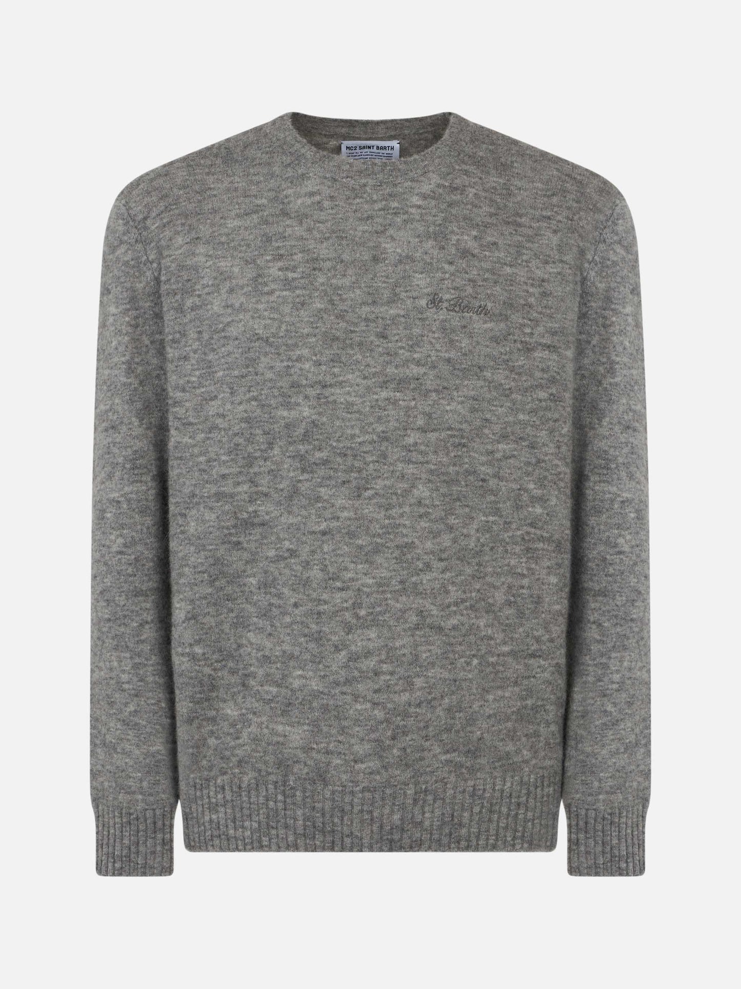 Man grey mélange stretch wool sweater with St. Barth embroidery - MC2 Saint Barth