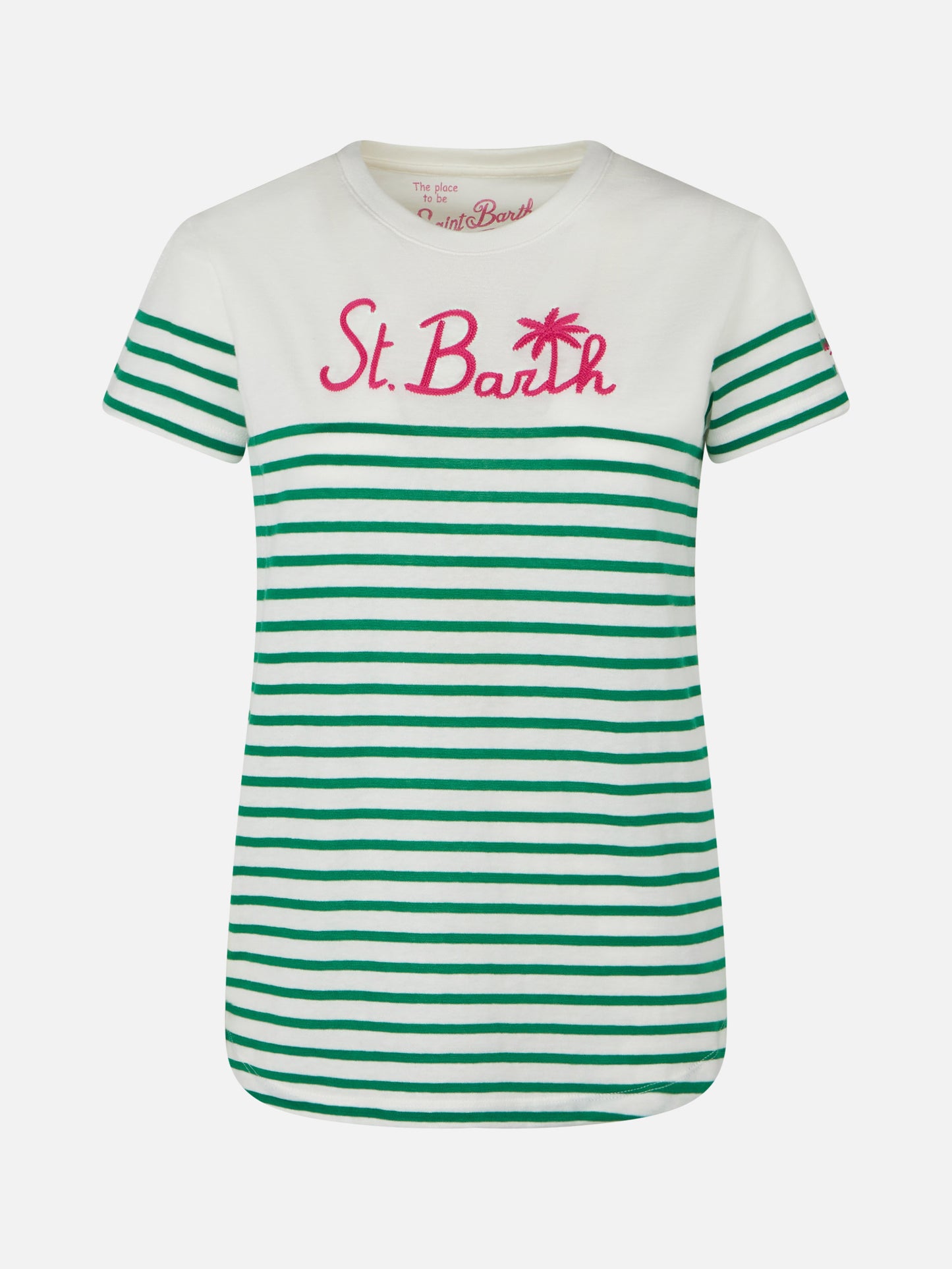 Green striped cotton t-shirt with St. Barth embroidery - MC2 Saint Barth