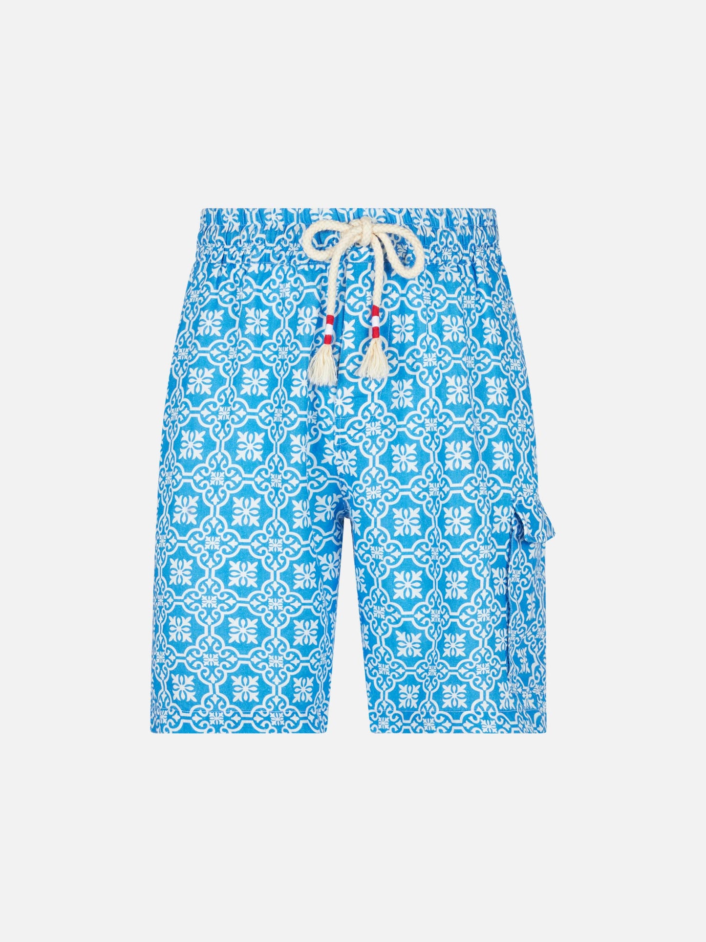 Man linen bermuda shorts with white and light blue majolica print - MC2 Saint Barth