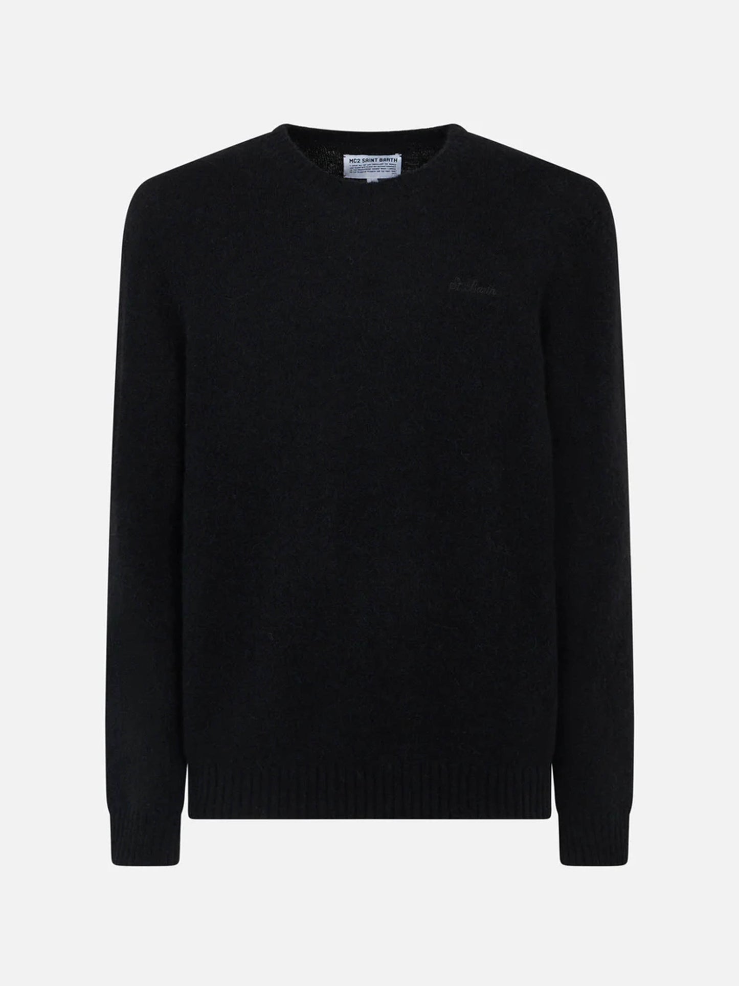 Man black stretch wool sweater with St. Barth embroidery - MC2 Saint Barth