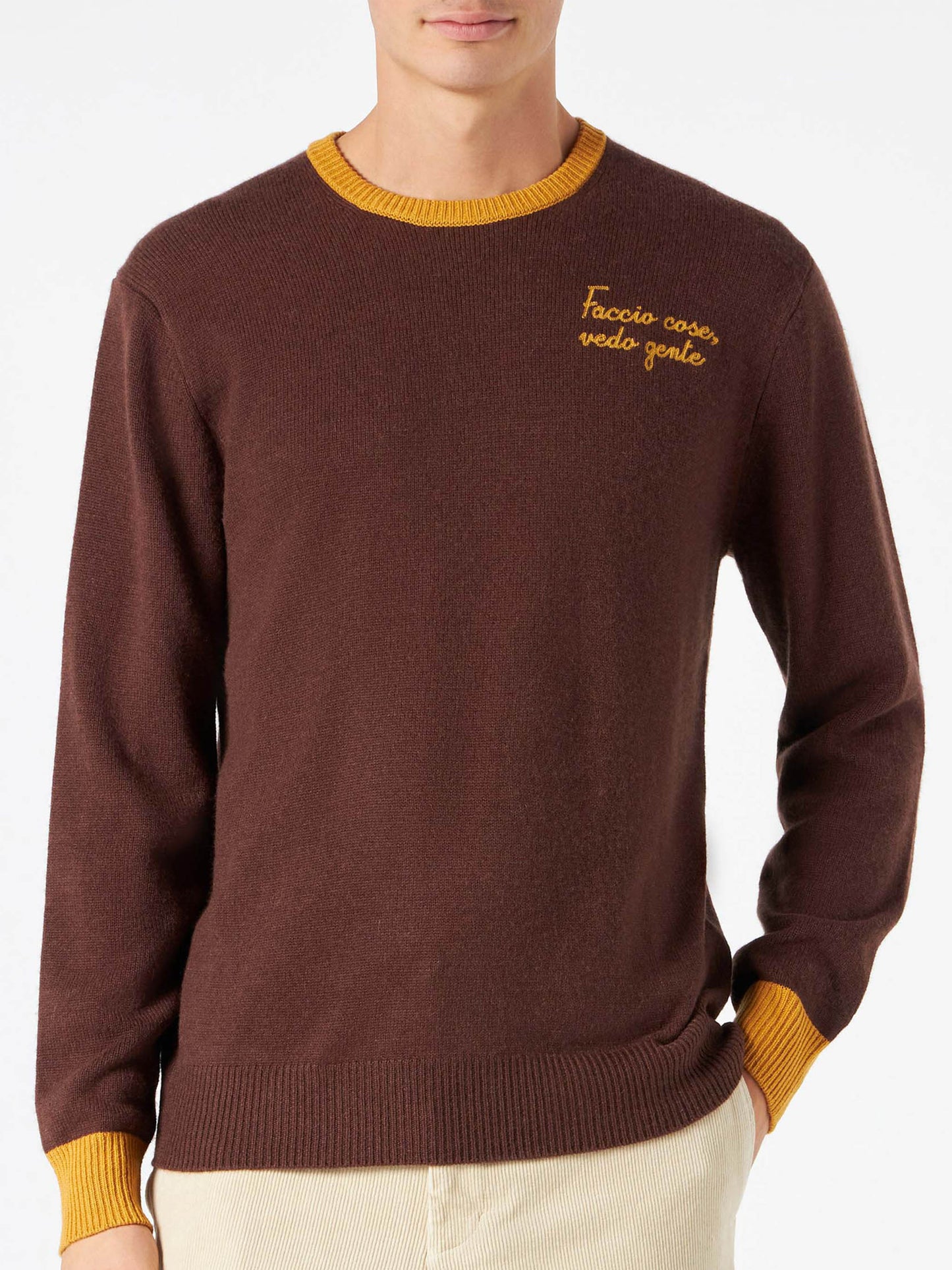 Man brown sweater with Faccio cose, vedo gente embroidery - MC2 Saint Barth