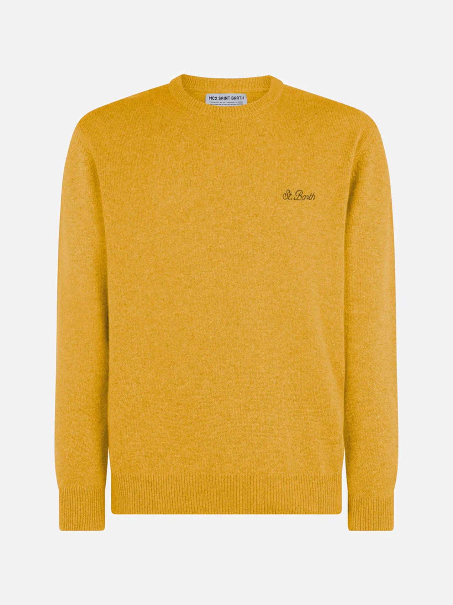 Man crewneck ochre yellow sweater with St. Barth embroidery - MC2 Saint Barth