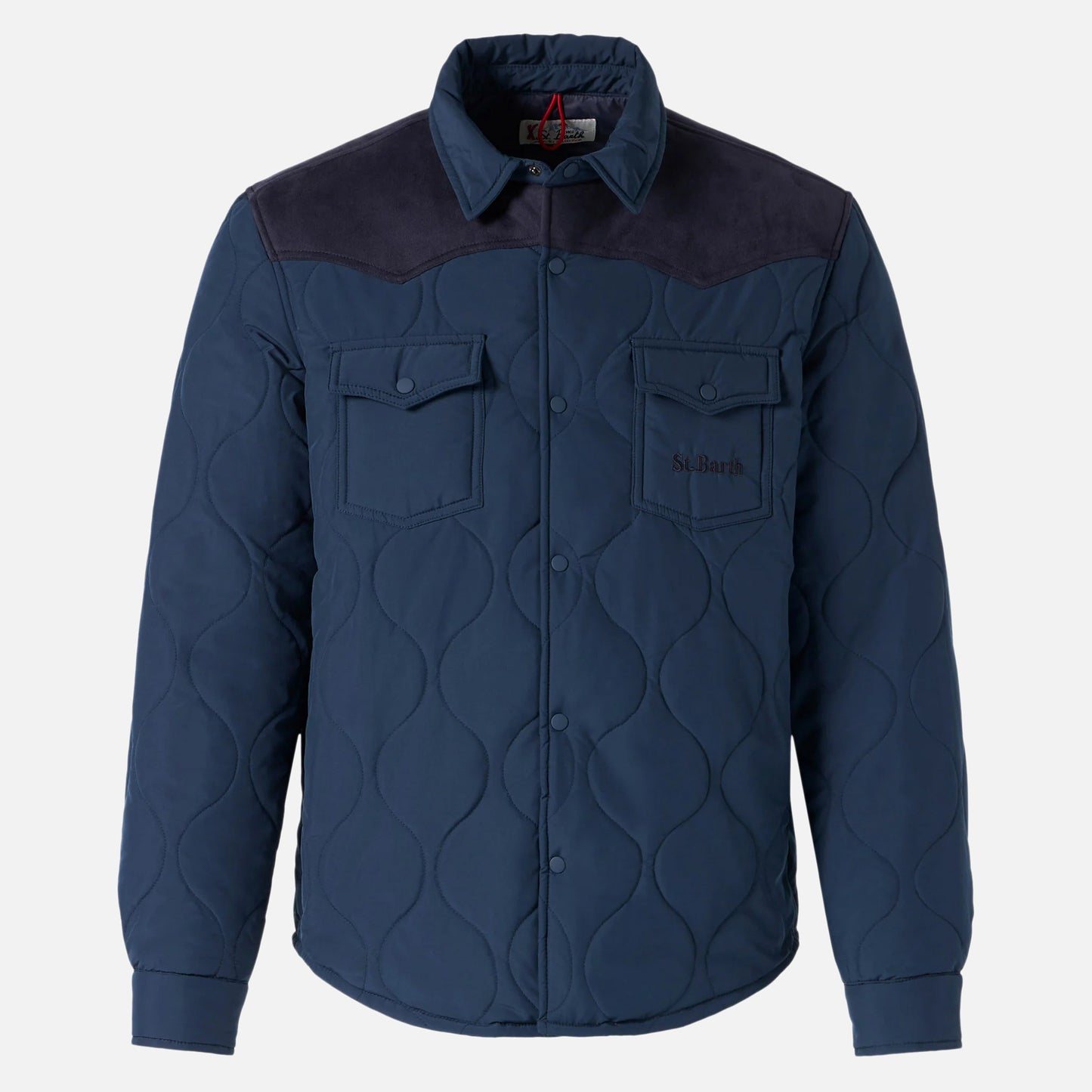 Man navy blue padded overshirt with patch pockets