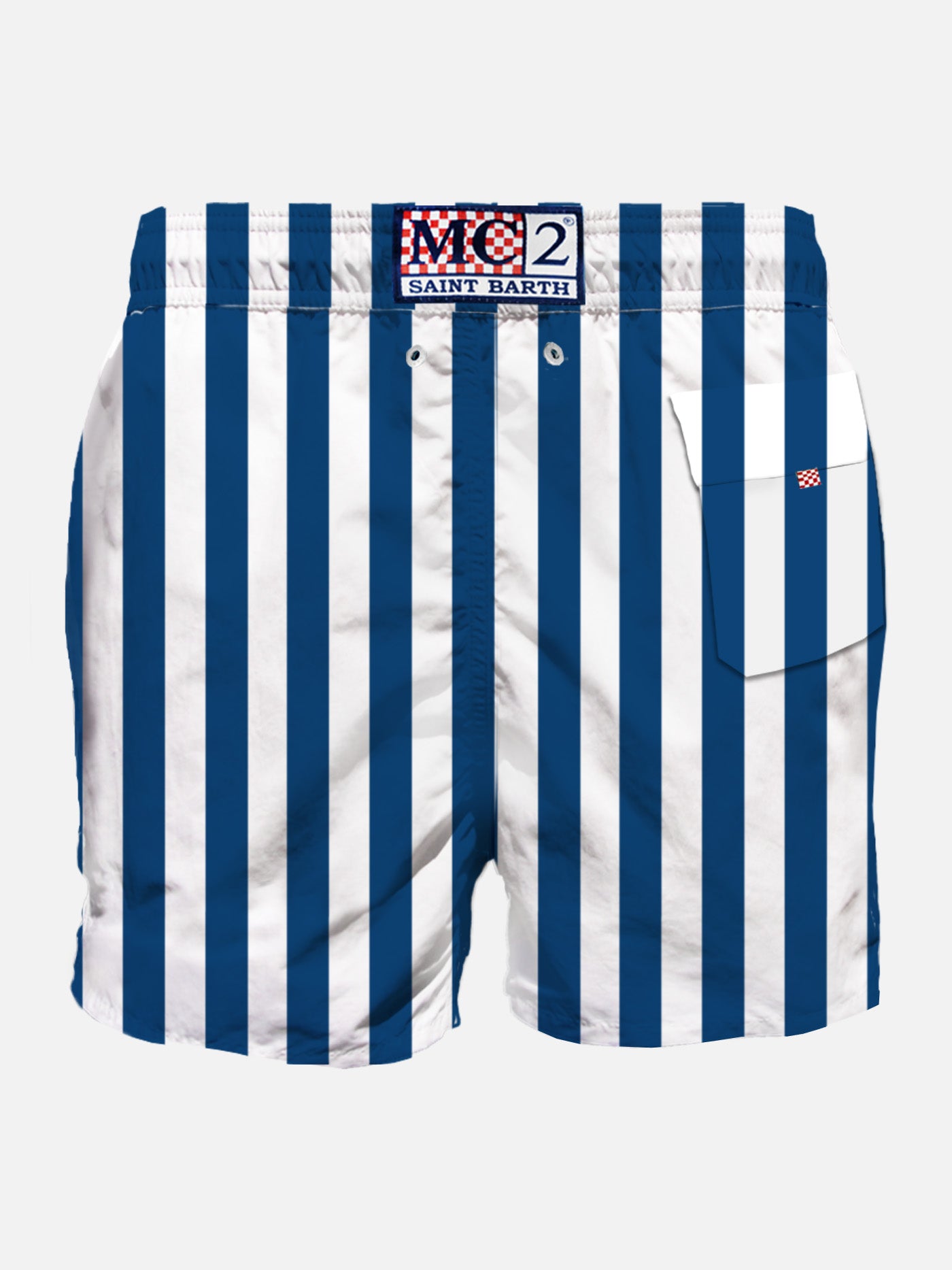 Man classic swim shorts with white and blue stripes