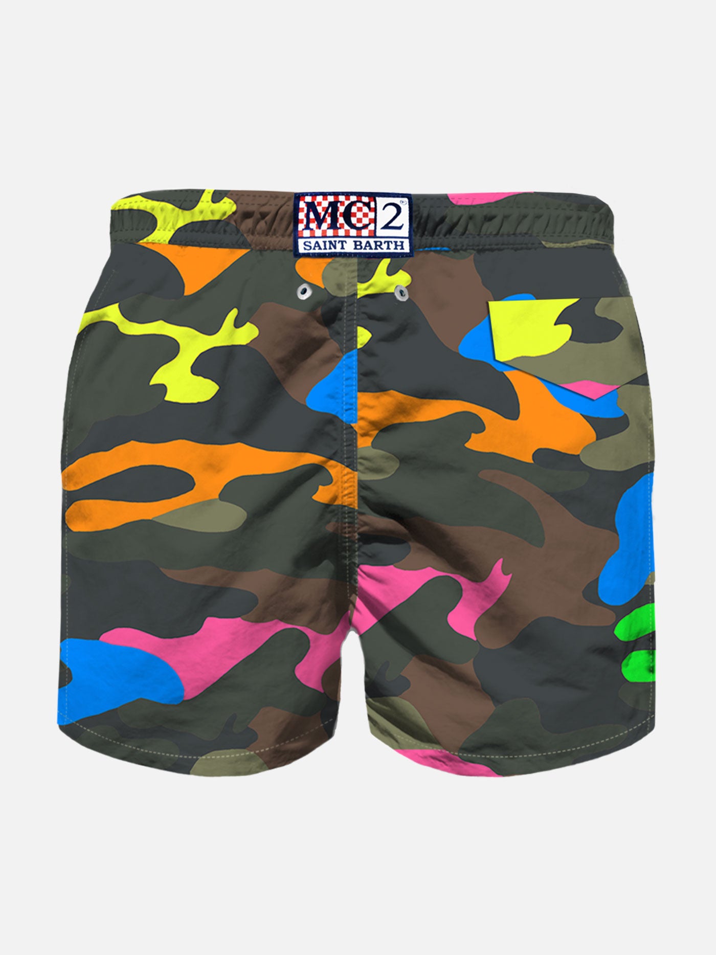 Boy swim shorts with multicolor fluo camouflage print - MC2 Saint Barth