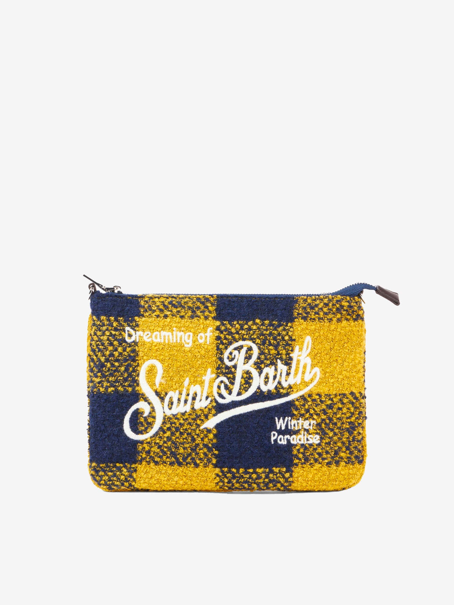 Parisienne wooly cross-body pouch bag with yellow check pattern - MC2 Saint Barth