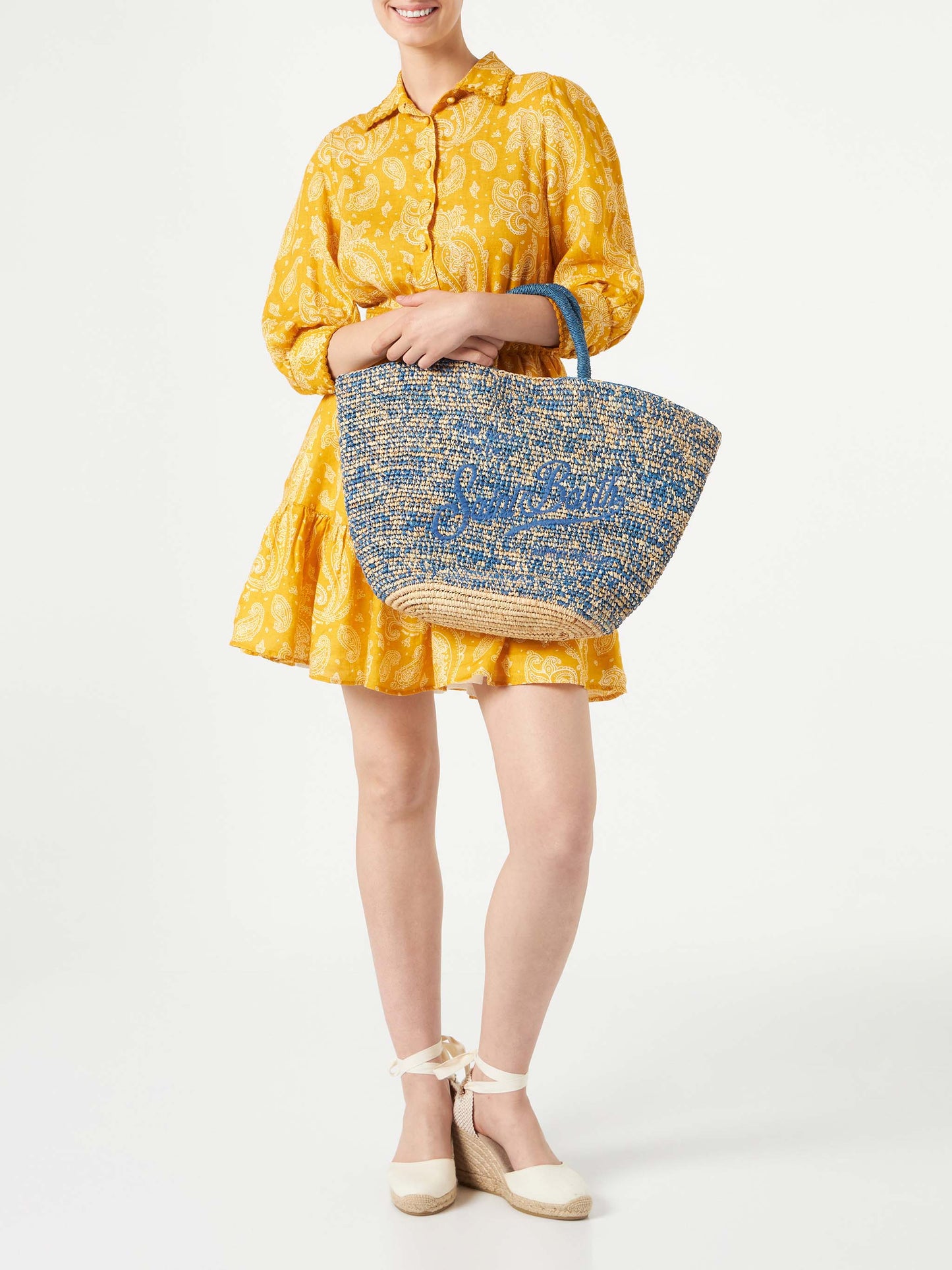 Raffia black and orange bag with front embroidery - MC2 Saint Barth