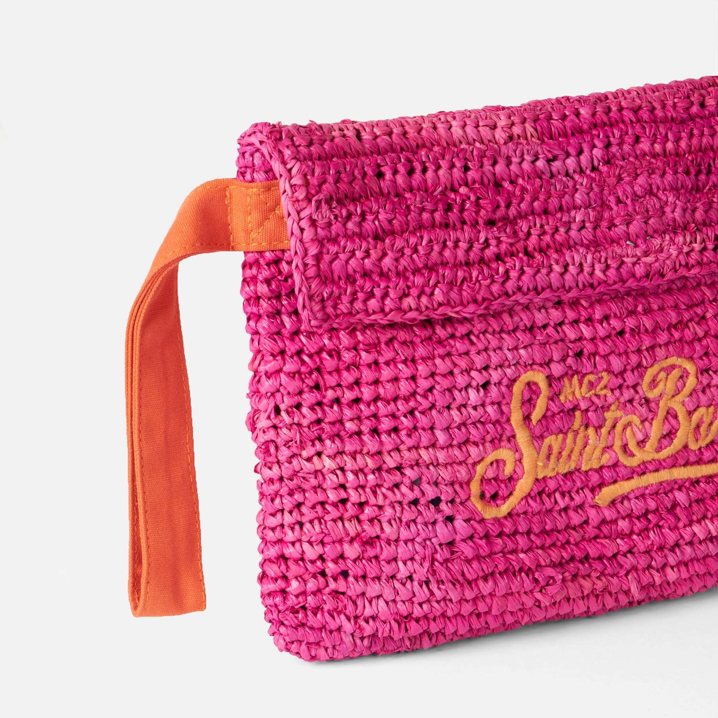 Raffia fuchsia pouch bag with Saint Barth embroidery - MC2 Saint Barth