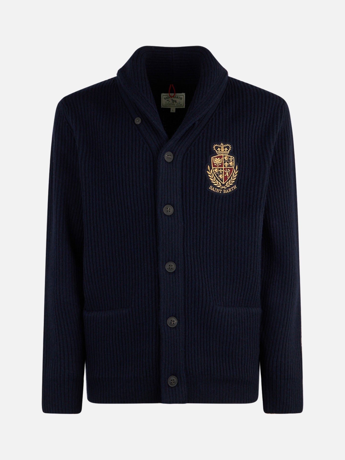 Man shawl collar blue ribbed cardigan with pockets and patch - MC2 Saint Barth