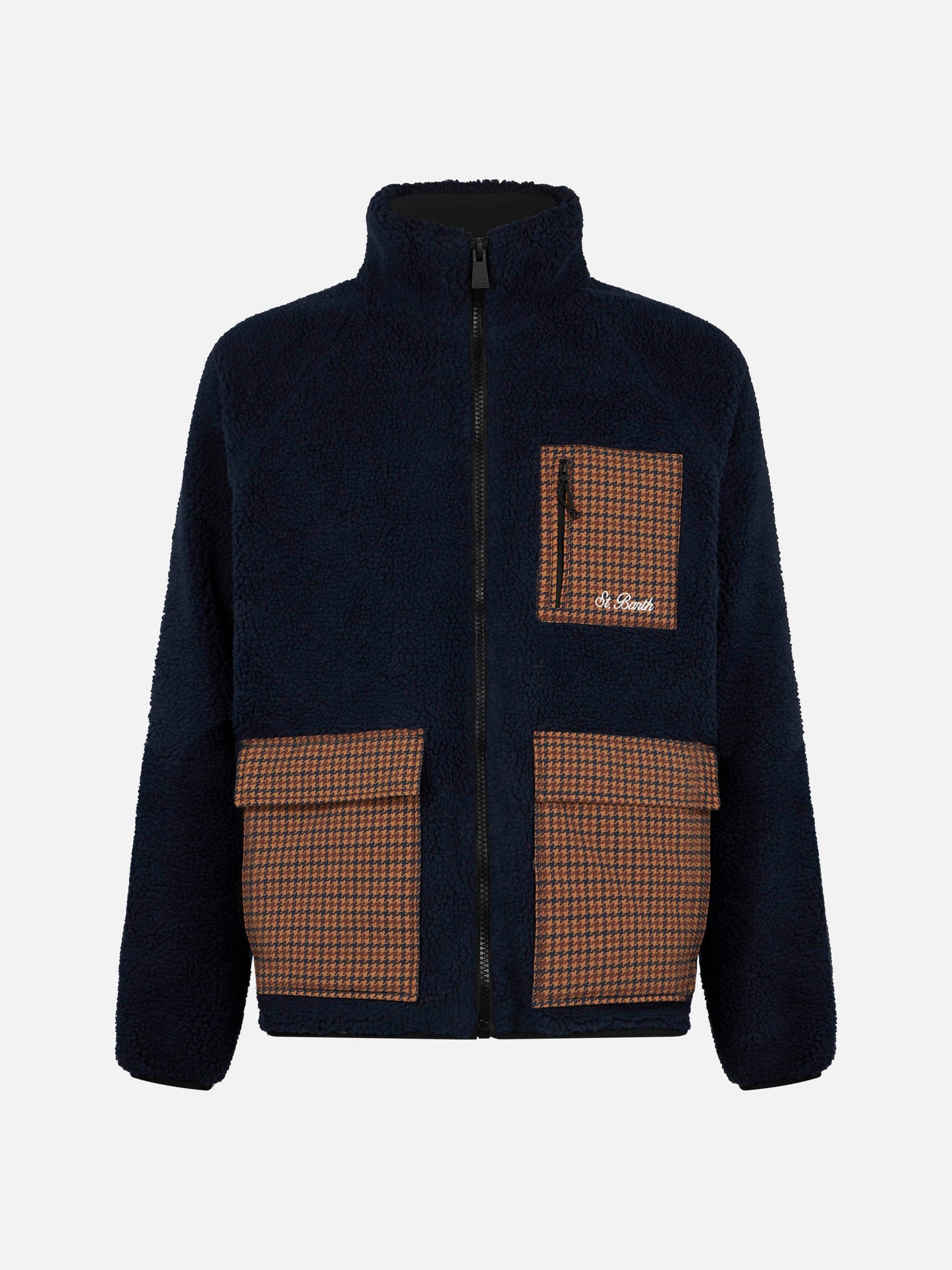 Man blue sherpa jacket with check patch pockets - MC2 Saint Barth