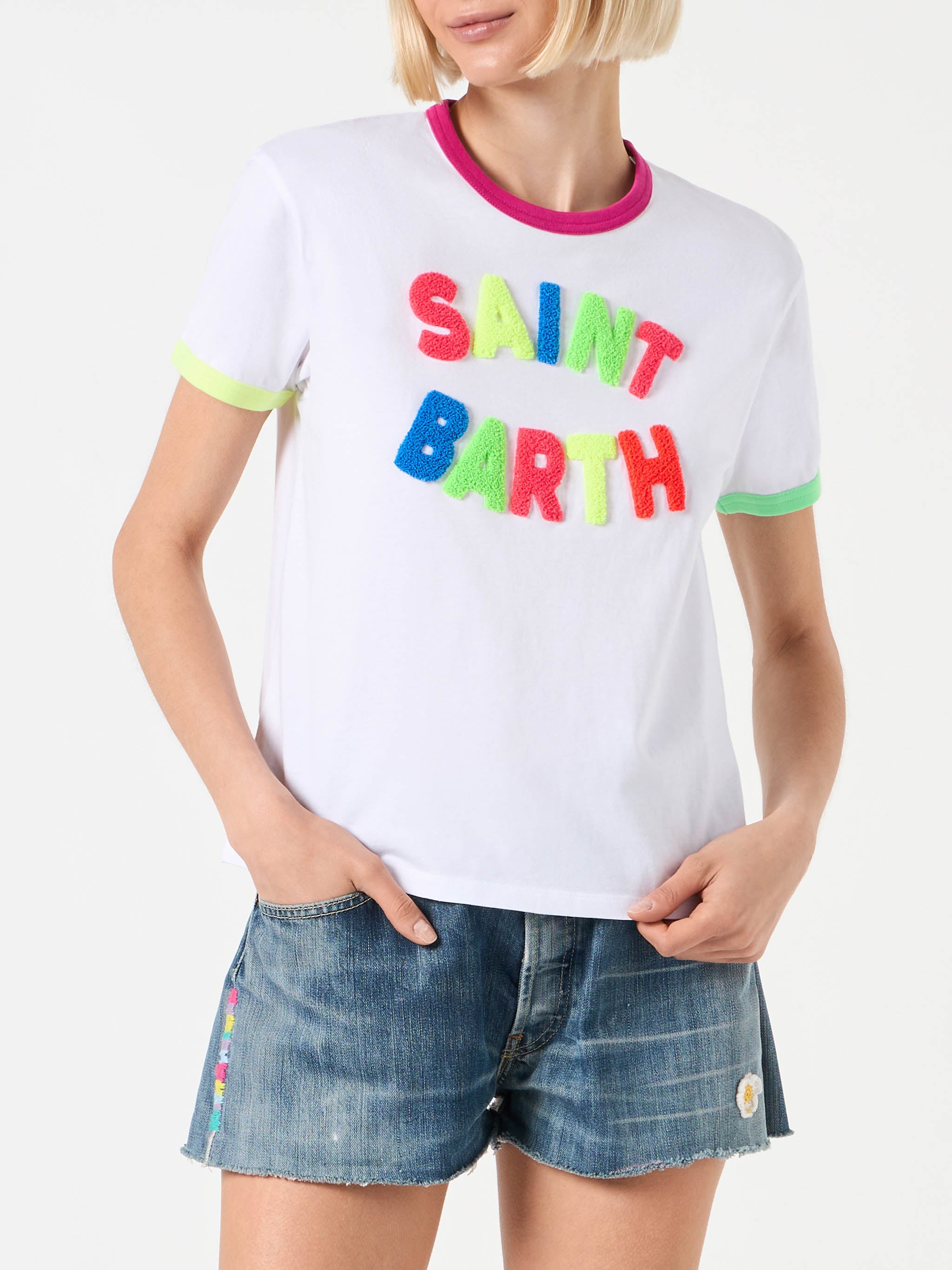 T-shirt da donna in cotone con ricamo Saint Barth – MC2 Saint Barth