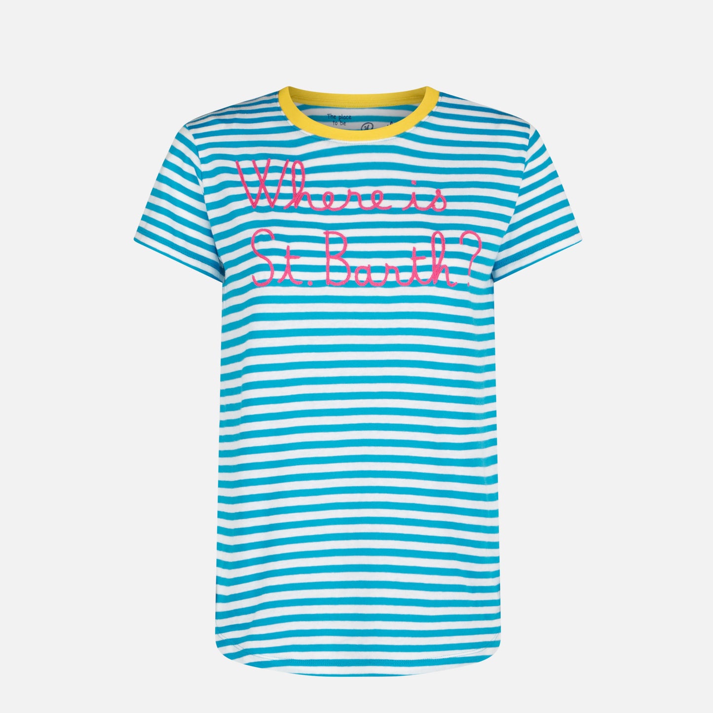 Bluette cotton t-shirt with Where is St. Barth? embroidery - MC2 Saint Barth