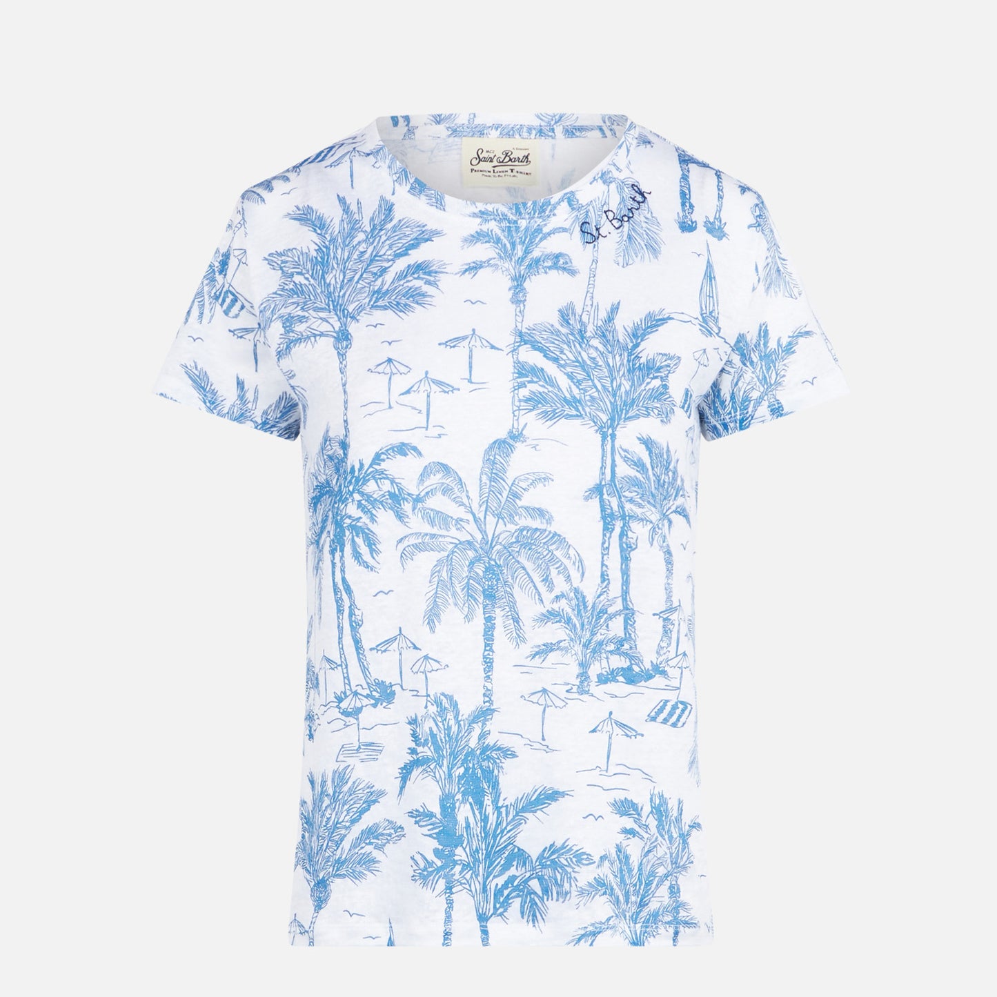 Woman linen t-shirt with toile de jouy print - MC2 Saint Barth