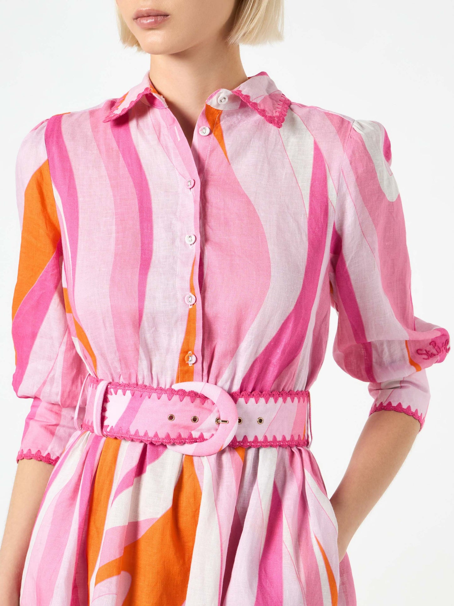 Shape wave print linen short dress Daisi - MC2 Saint Barth