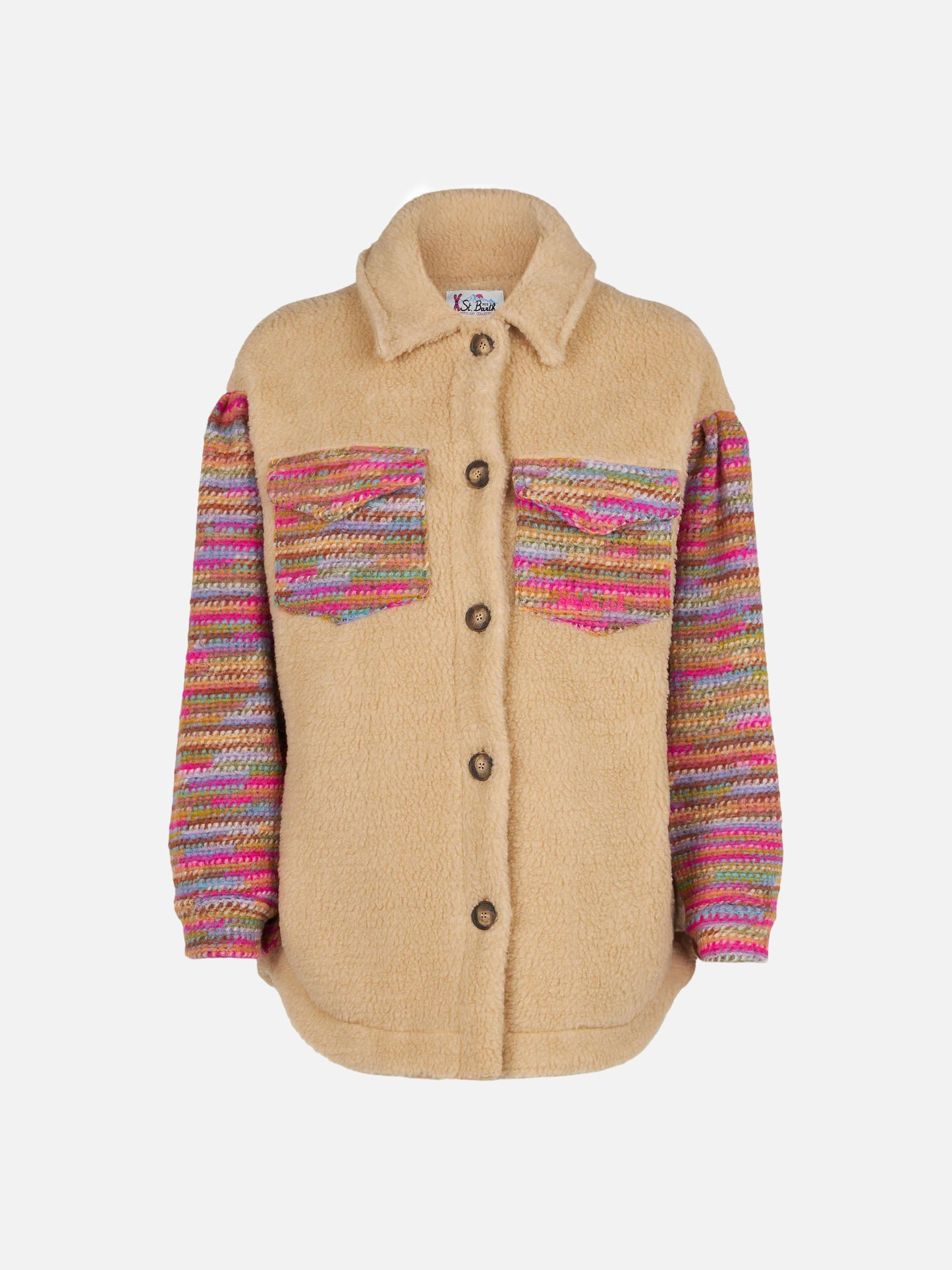 Woman sherpa overshirt with crochet details