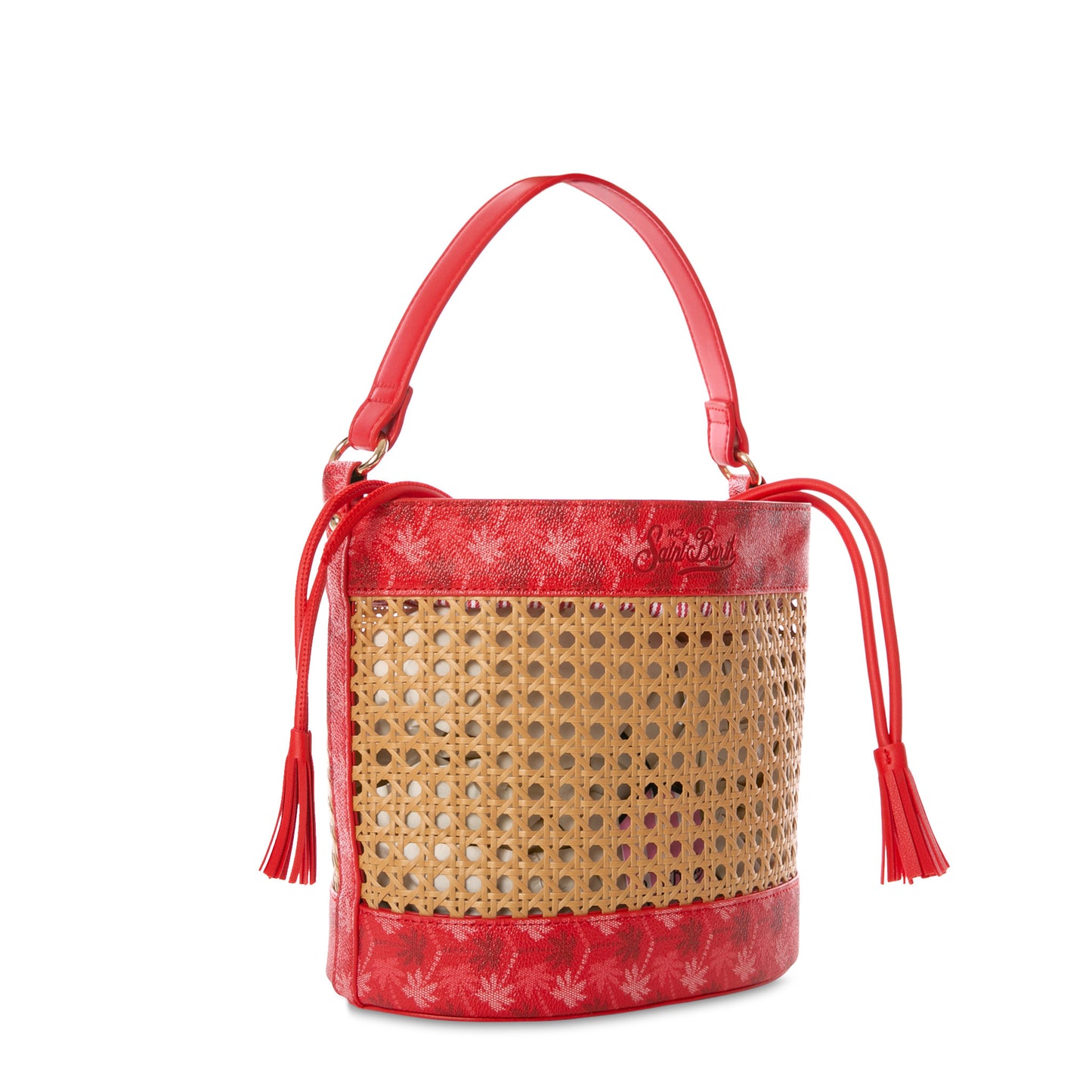 Straw bucket bag with red monogram details - MC2 Saint Barth