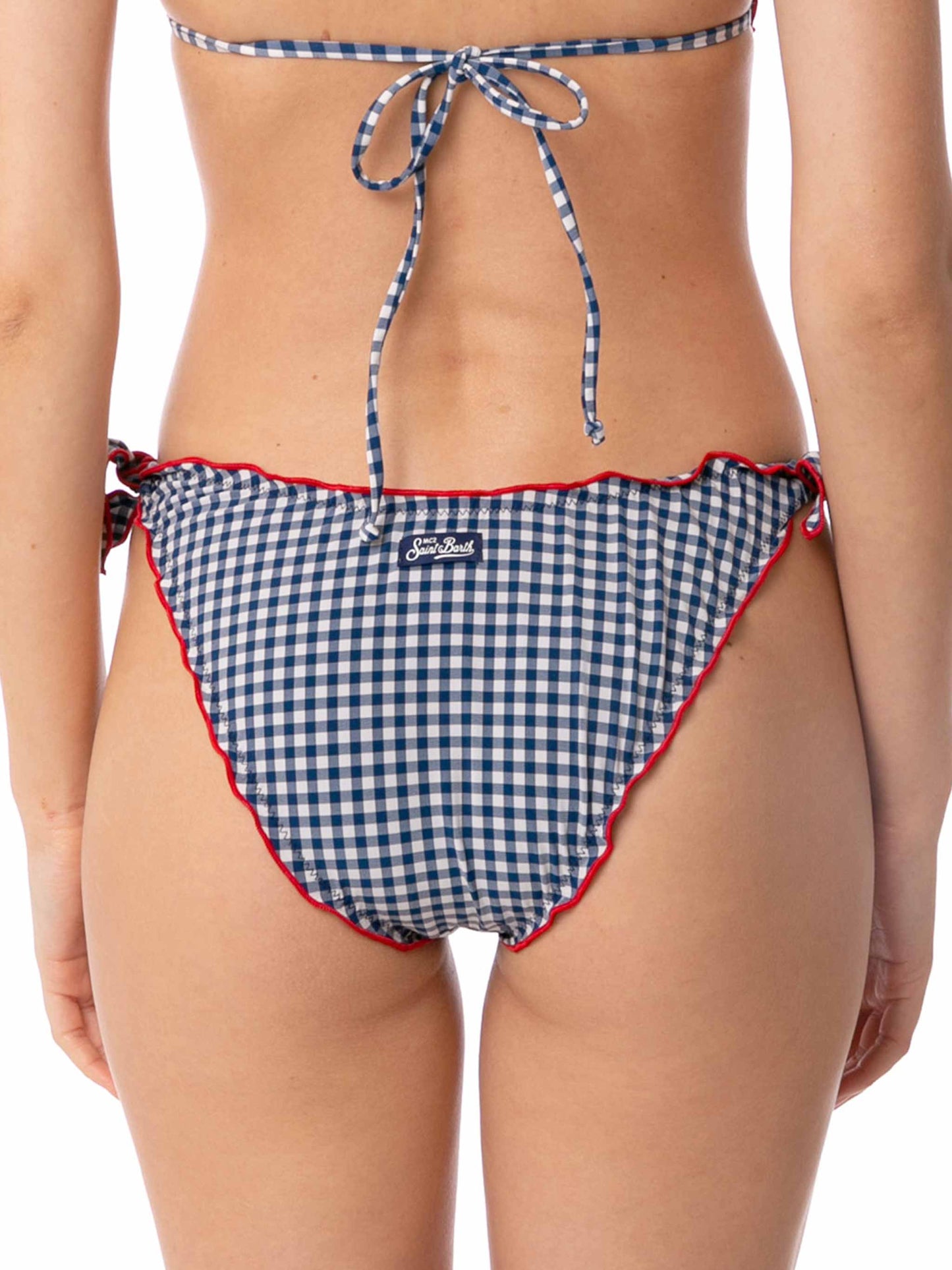 Woman ruffled swim briefs with gingham print