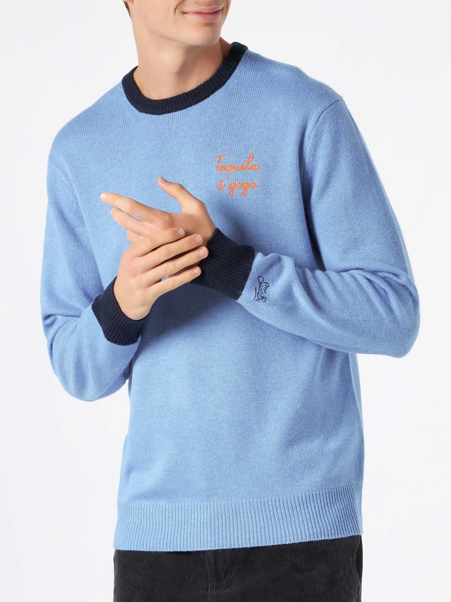 Man light blue sweater with Tequila à gogo embroidery - MC2 Saint Barth