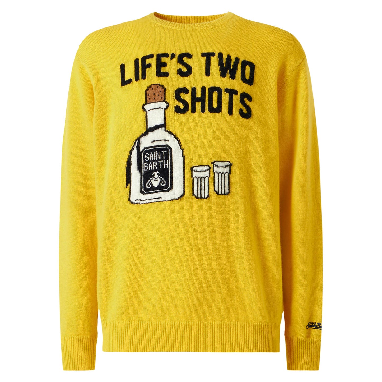Man yellow sweater with Life's two shots lettering - MC2 Saint Barth