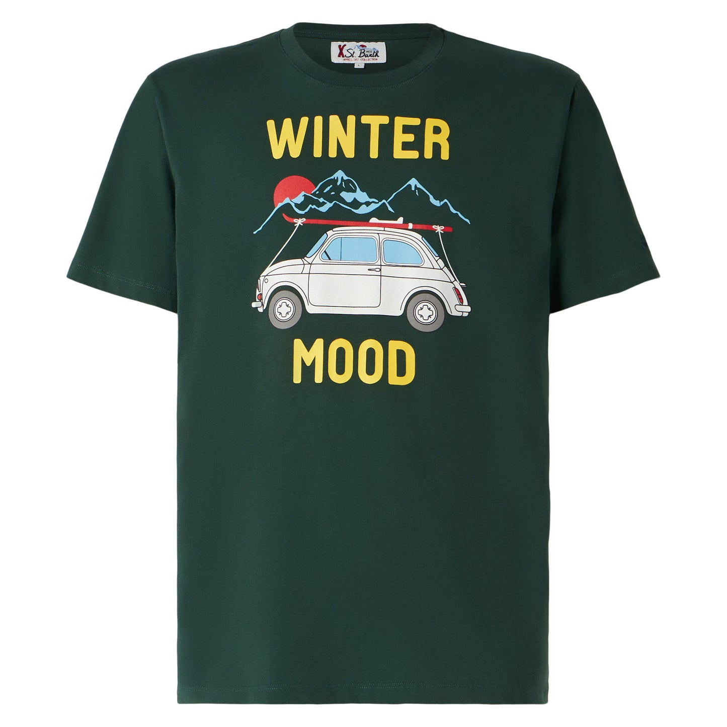 Man forest green t-shirt with car print | Fiat 500 Special Edition - MC2 Saint Barth