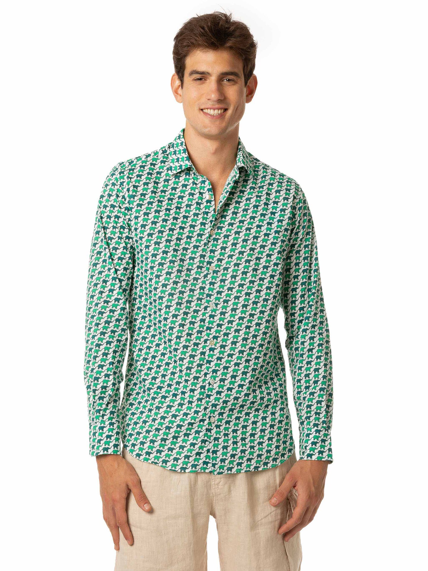 Man muslin cotton Sikelia shirt with elephant print - MC2 Saint Barth