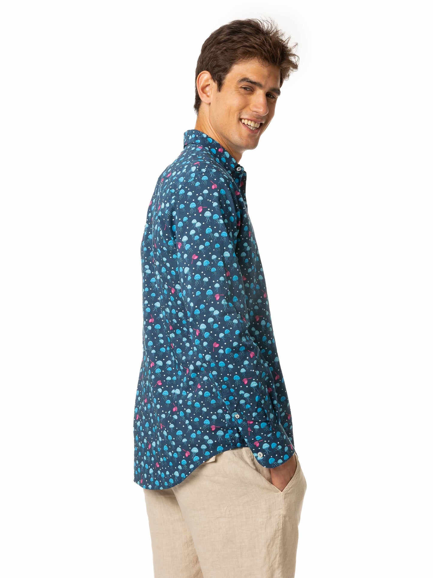 Man muslin cotton Sikelia shirt with jellyfish print - MC2 Saint Barth