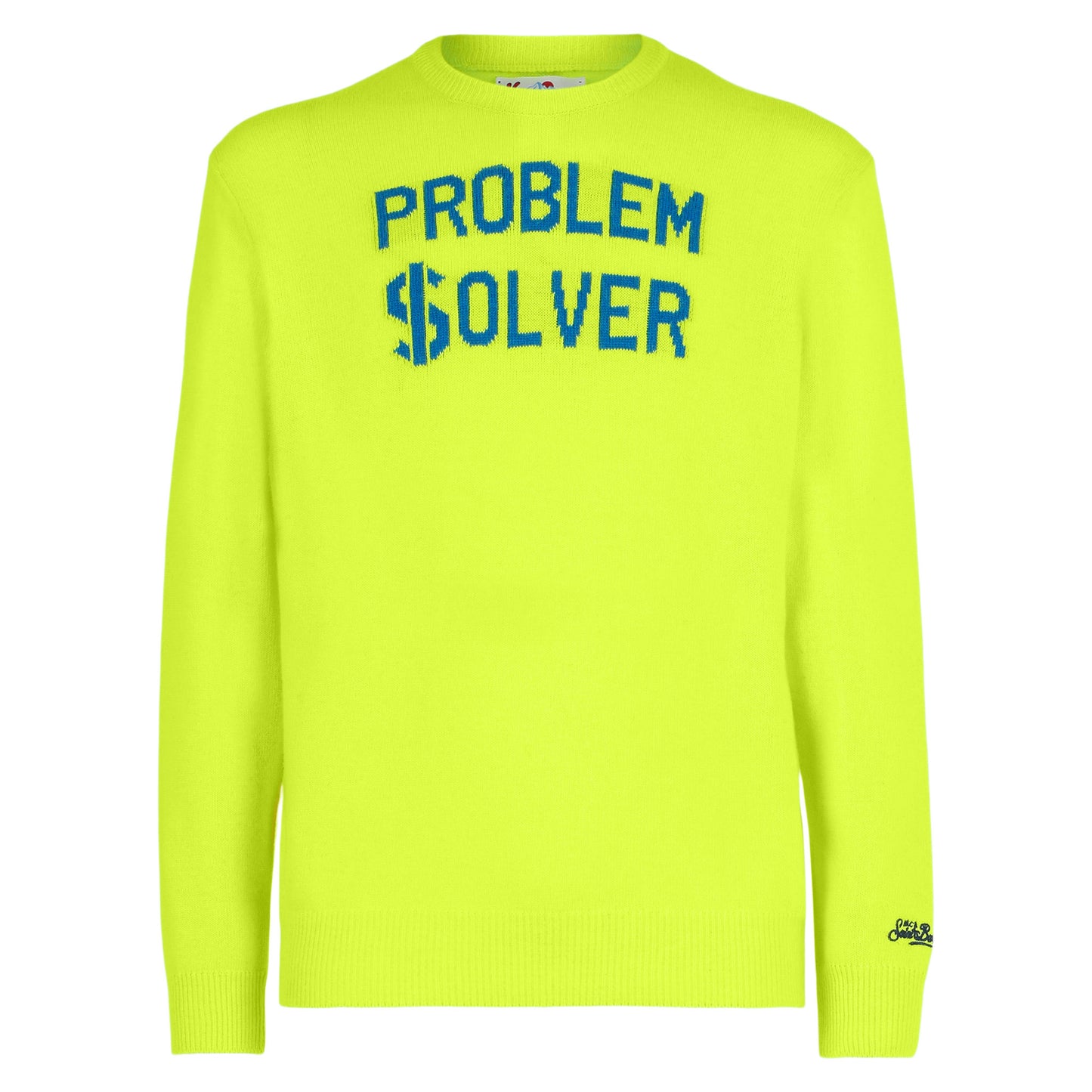 Man fluo yellow sweater with Problem $olver print - MC2 Saint Barth