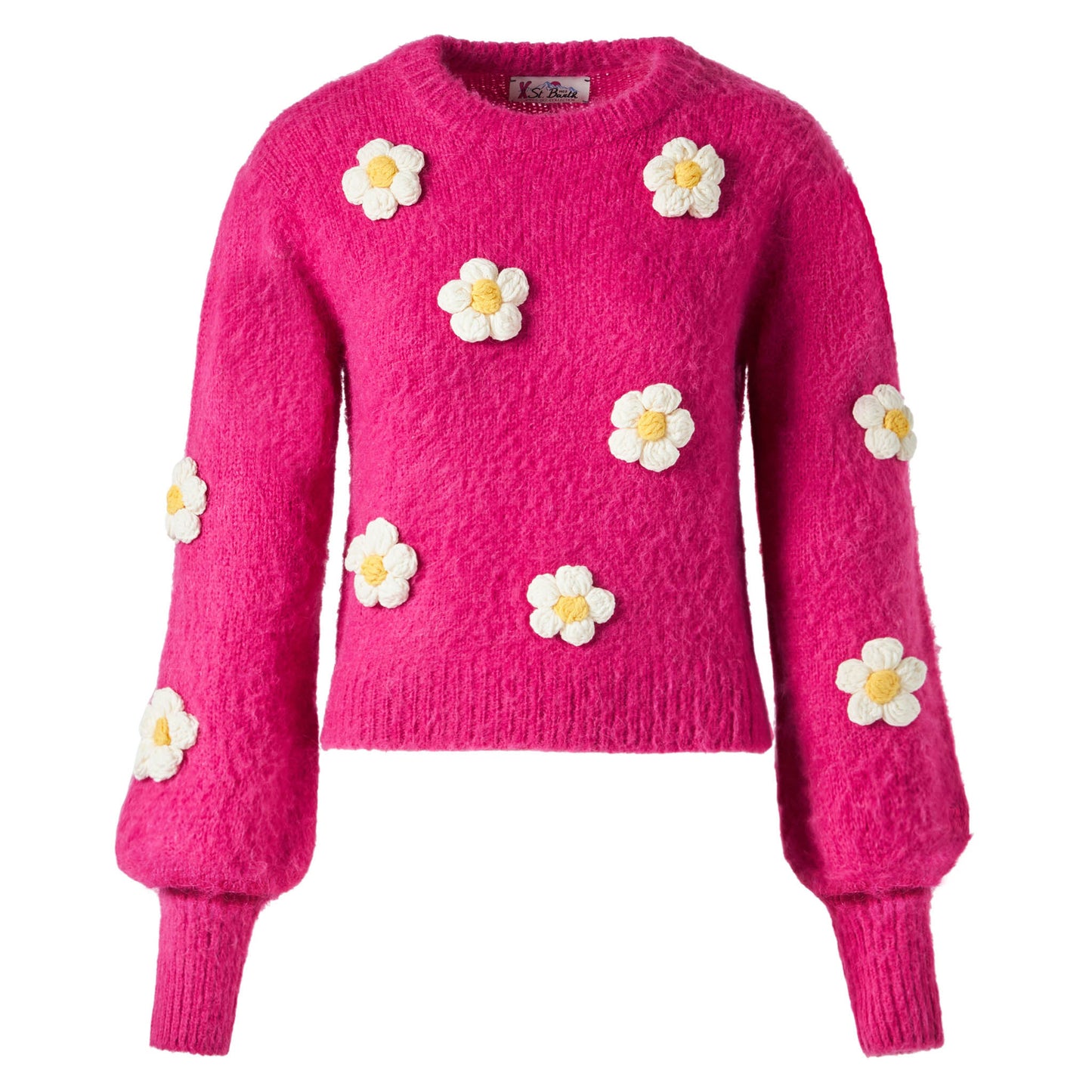 Woman brushed sweater with crochet flowers appliqués - MC2 Saint Barth