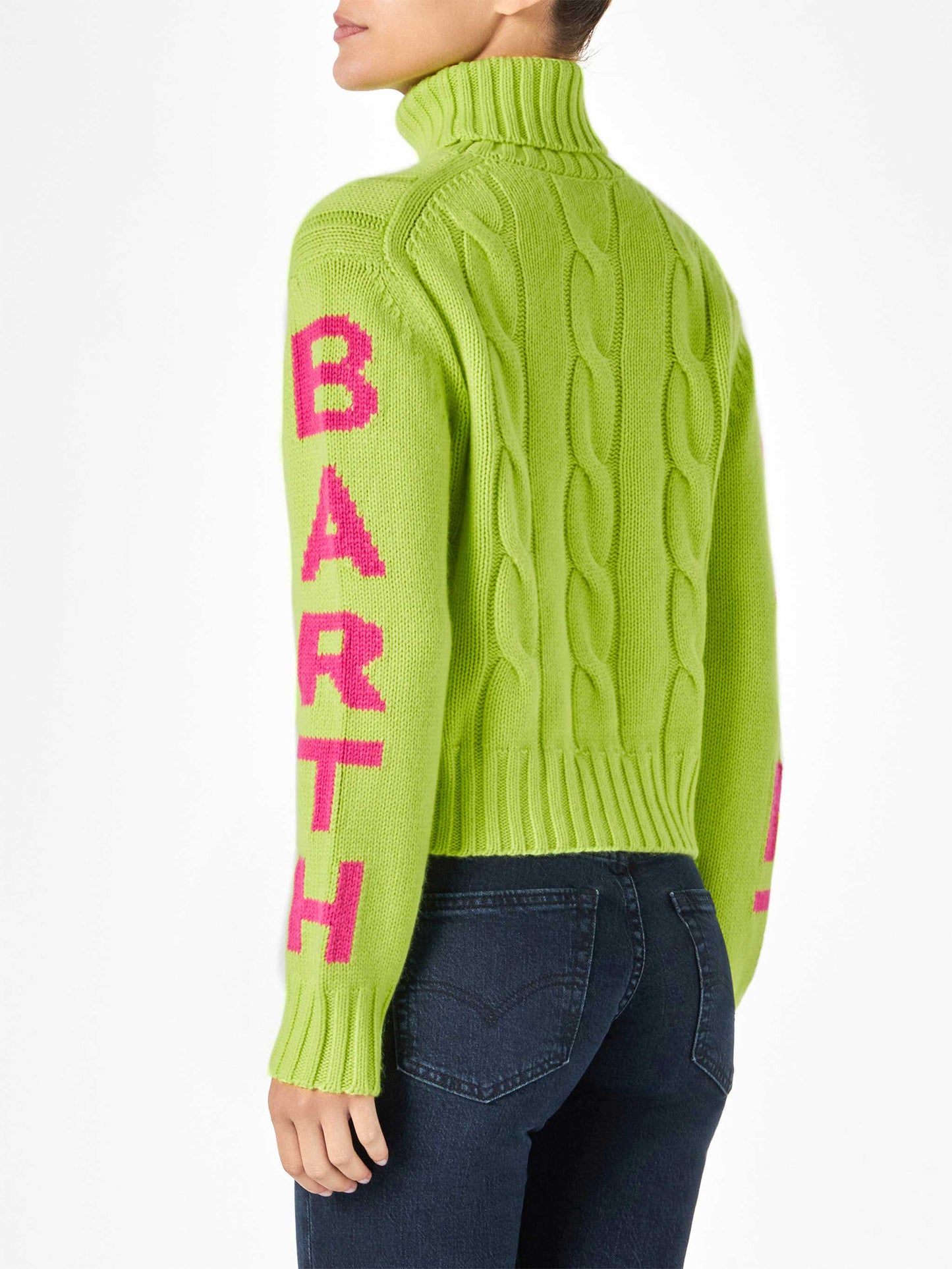 Woman fluo yellow turtleneck braided sweater - MC2 Saint Barth