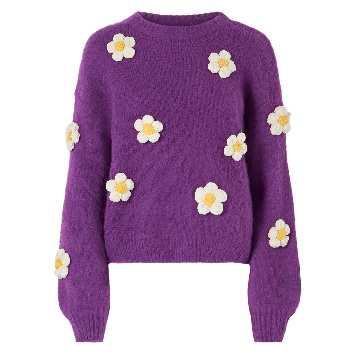 Woman brushed crewneck sweater with daisy appliqué - MC2 Saint Barth