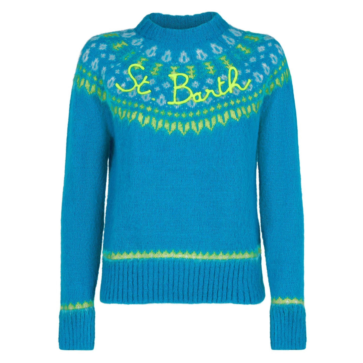 Woman light blue crewneck nordic jacquard sweater - MC2 Saint Barth