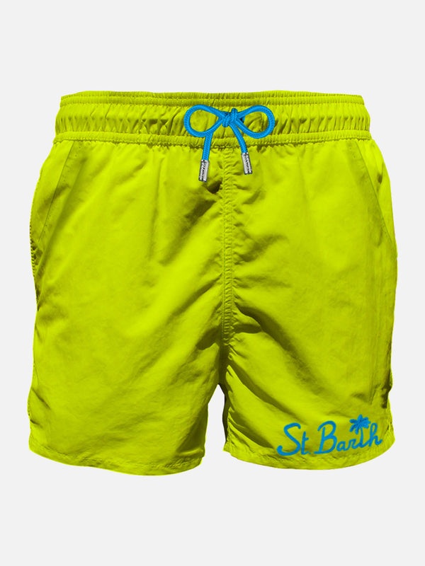 Costume da bagno da uomo giallo fluo con taschino