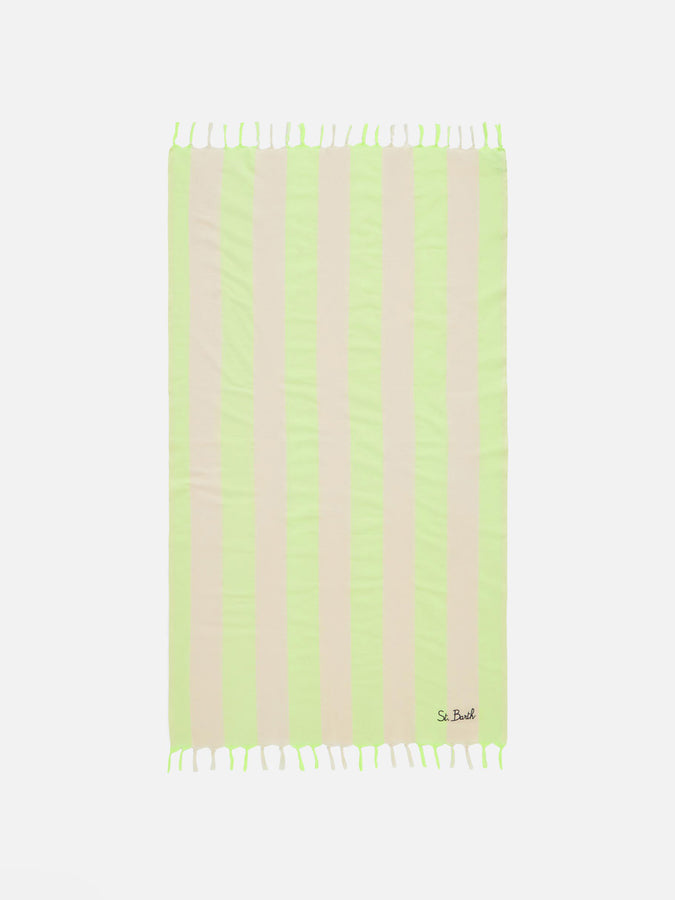 Mc2 Saint Barth Fouta in cotone leggero a righe bianche e giallo fluo