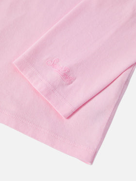 Penny Langarm-T-Shirt aus Baumwolle in Rosa mit Snoopy-Print und Strassapplikationen | PEANUTS SONDEREDITION