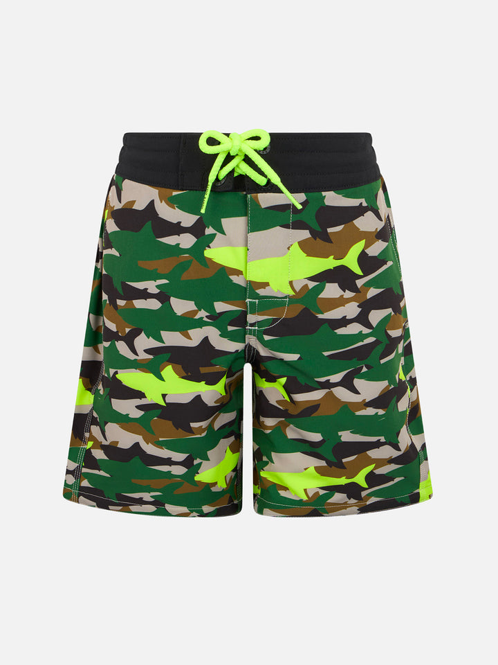 Boy Comfort Surf Jr swim shorts with camo shark print - MC2 Saint Barth