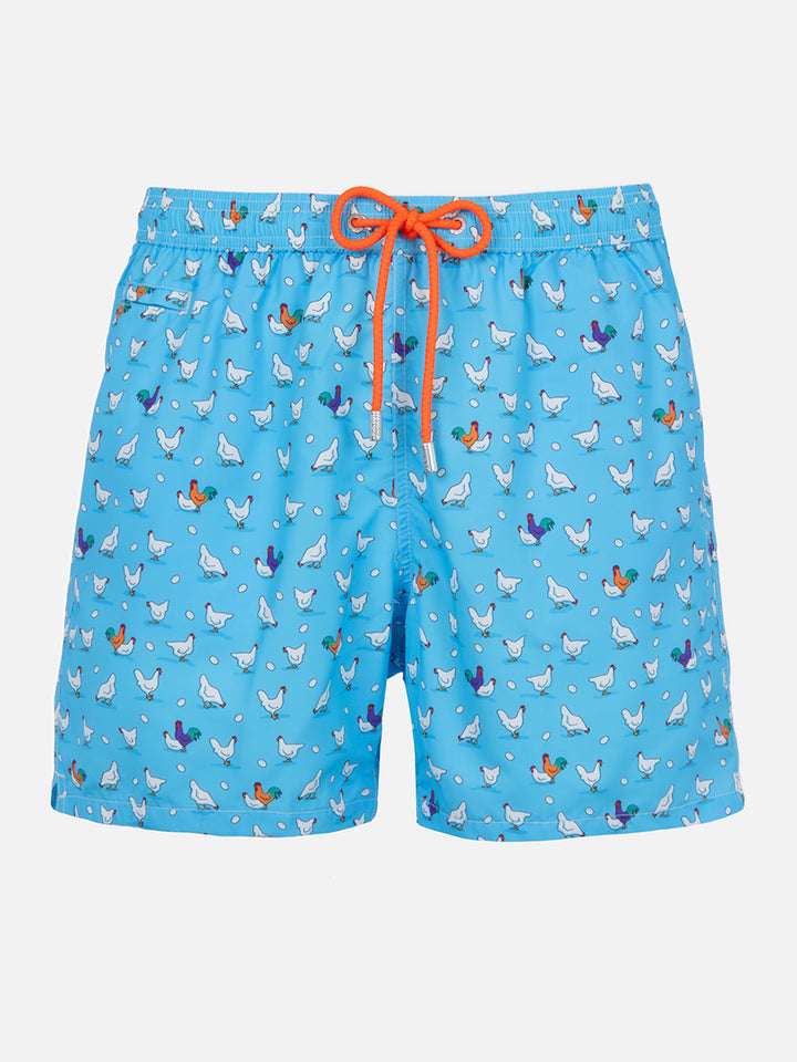 Man lightweight fabric swim-shorts Lighting Micro Fantasy with rooster print - MC2 Saint Barth