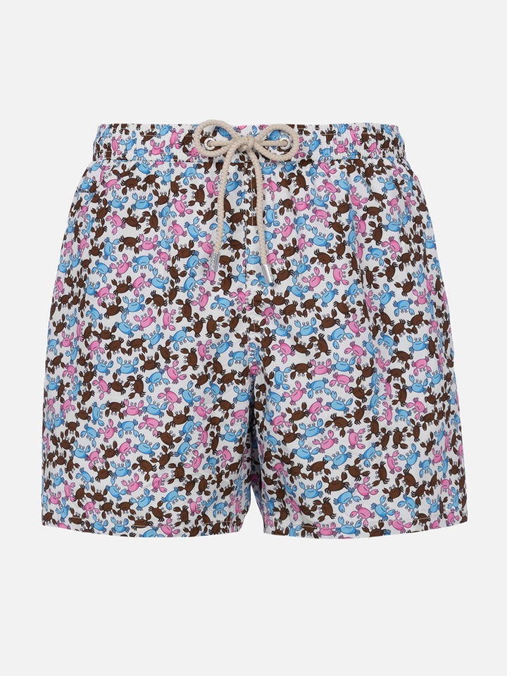 Man lightweight fabric swim-shorts Lighting Micro Fantasy with crabs print - MC2 Saint Barth