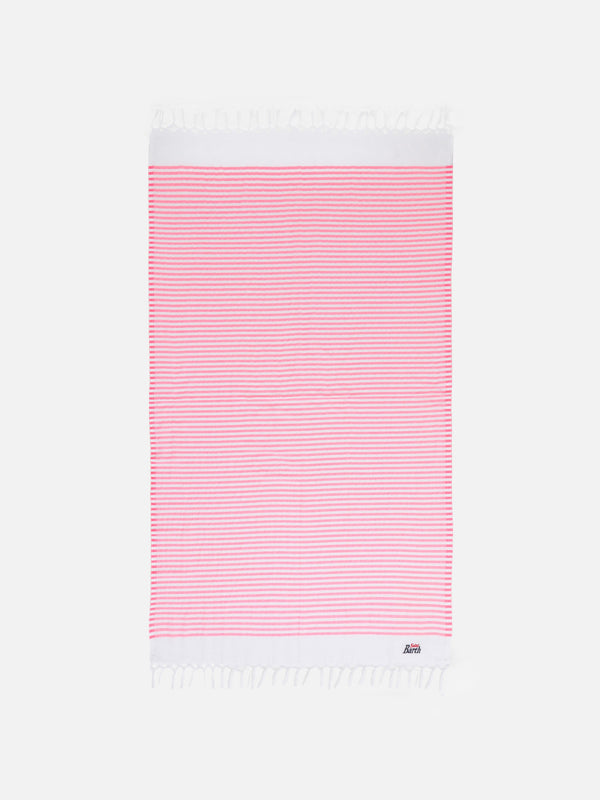 Fluo pink striped ultralight cotton towel