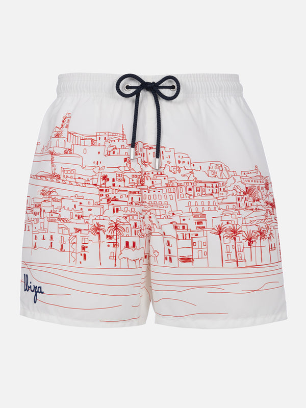 Mittellange Gustavia-Badeshorts für Herren mit platziertem „Ibiza“-Aufdruck