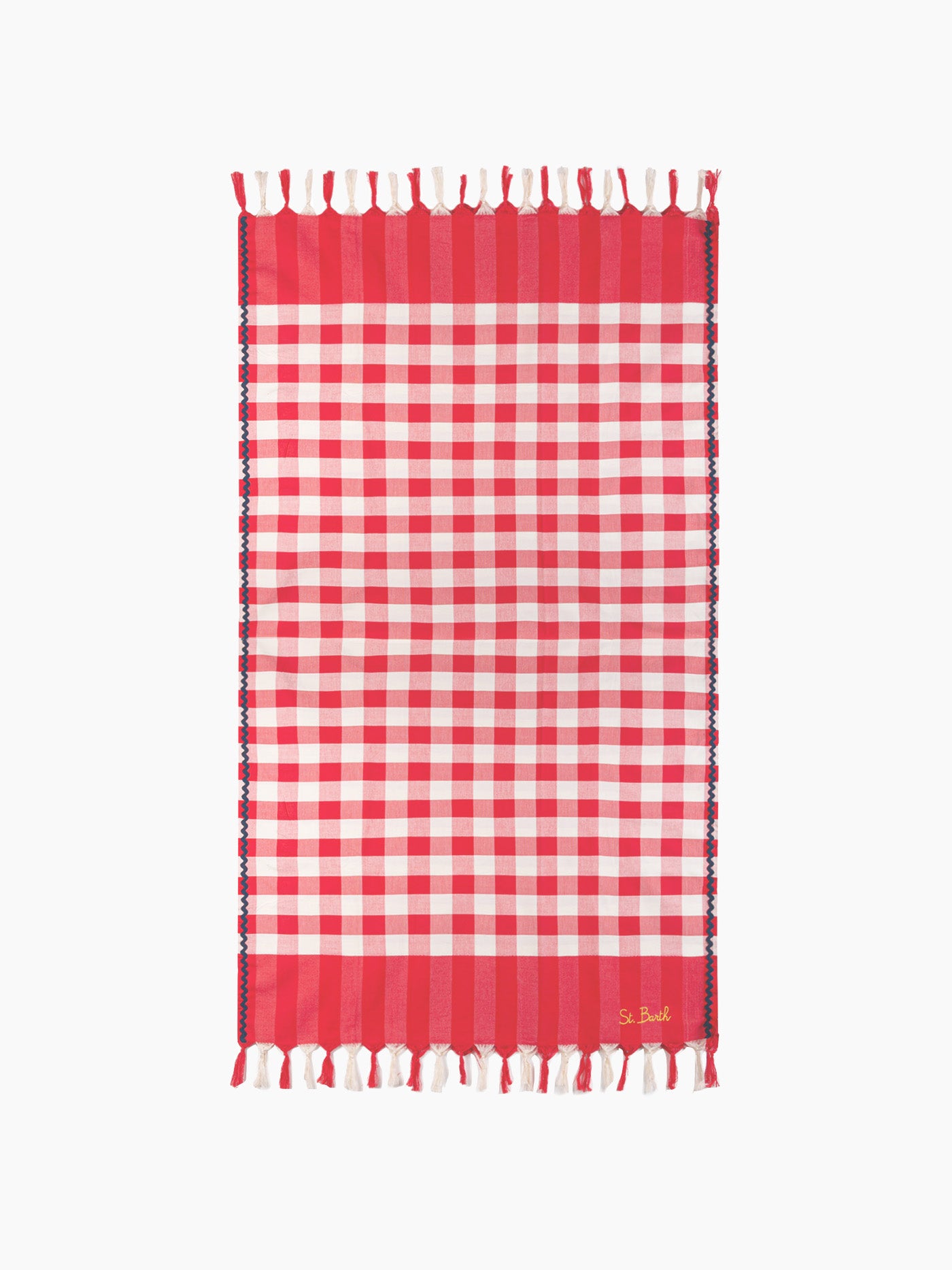 Fouta with navy blue wave trim and gingham print - MC2 Saint Barth