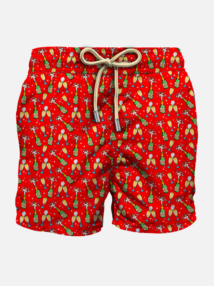 Man light fabric swim shorts with bottles and glasses print - MC2 Saint Barth