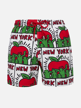 Man mid-length Gustavia swim-shorts with Keith Haring design placed print| KEITH HARING SPECIAL EDITION - MC2 Saint Barth