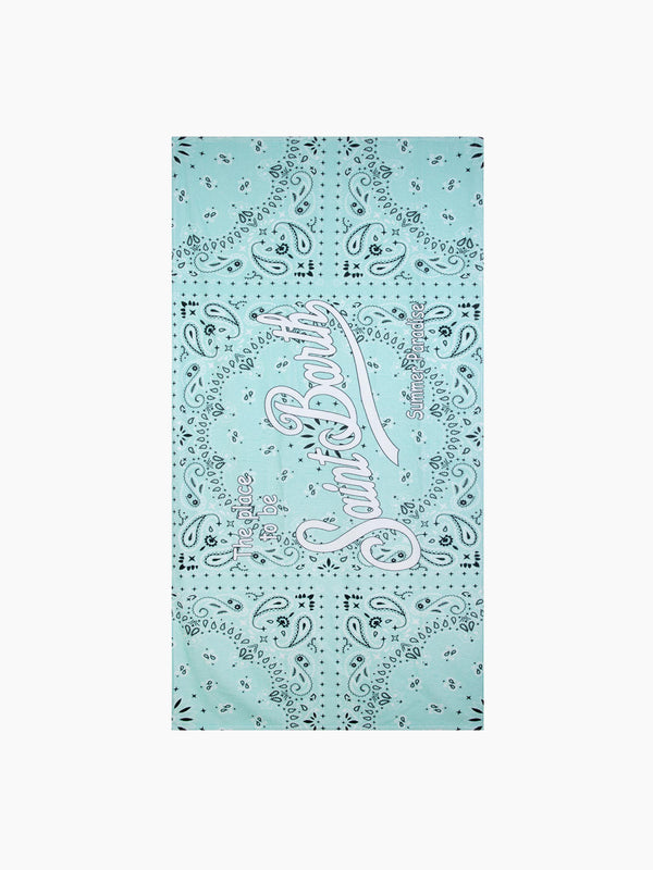Soft terry beach towel with water green bandanna print