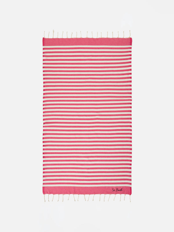 Weiß-rosa gestreiftes Handtuch mit Frotteedoppelung