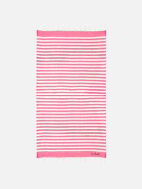 Cotton beach towel Fouta with fuchsia striped print - MC2 Saint Barth