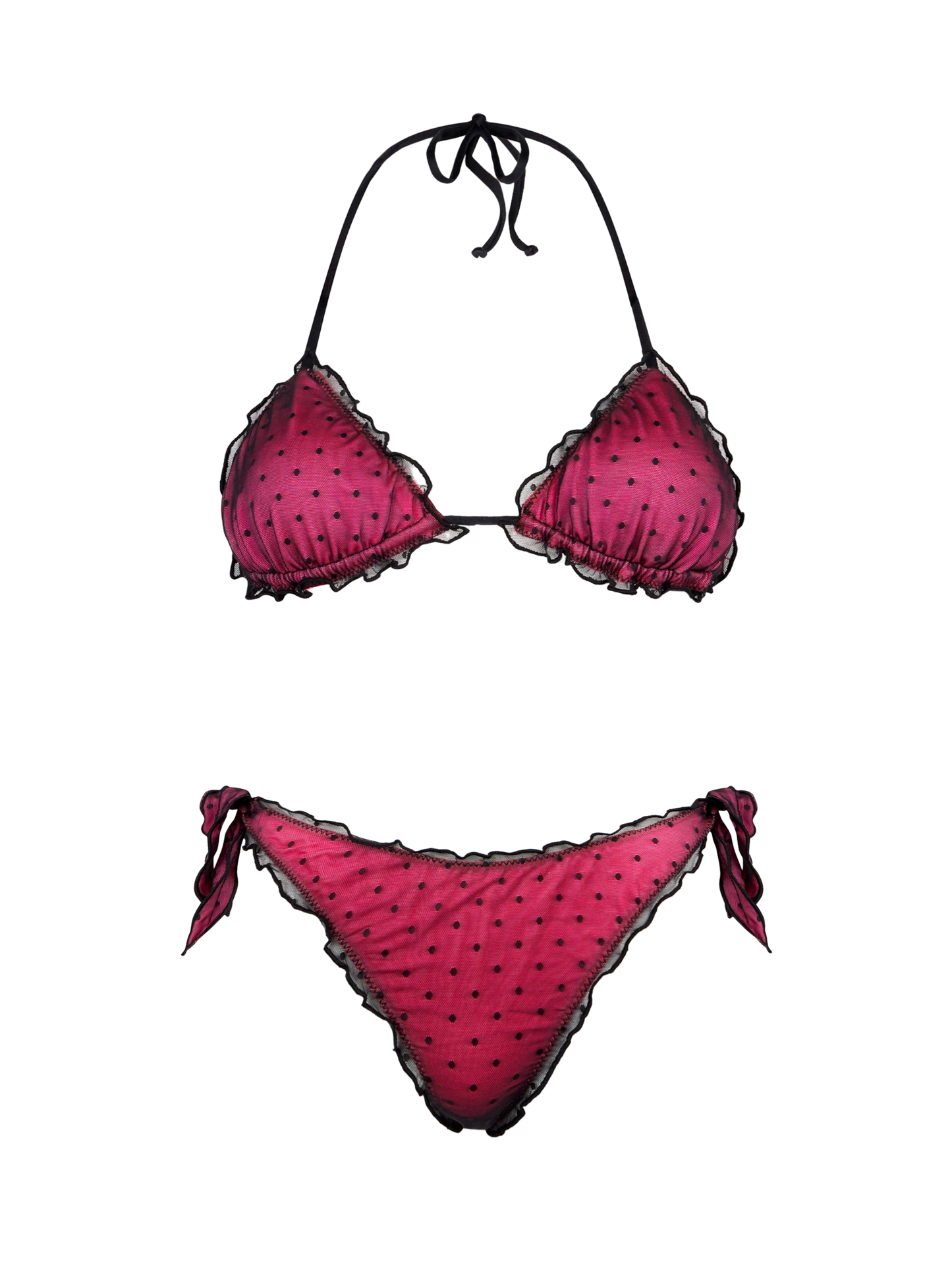 Shiny fucsia bikini with black polka dot tulle - MC2 Saint Barth