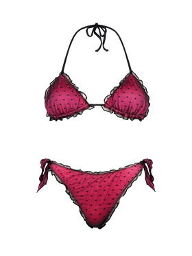 Shiny fucsia bikini with black polka dot tulle - MC2 Saint Barth