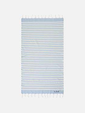 Cotton beach towel Fouta with light blue striped print - MC2 Saint Barth