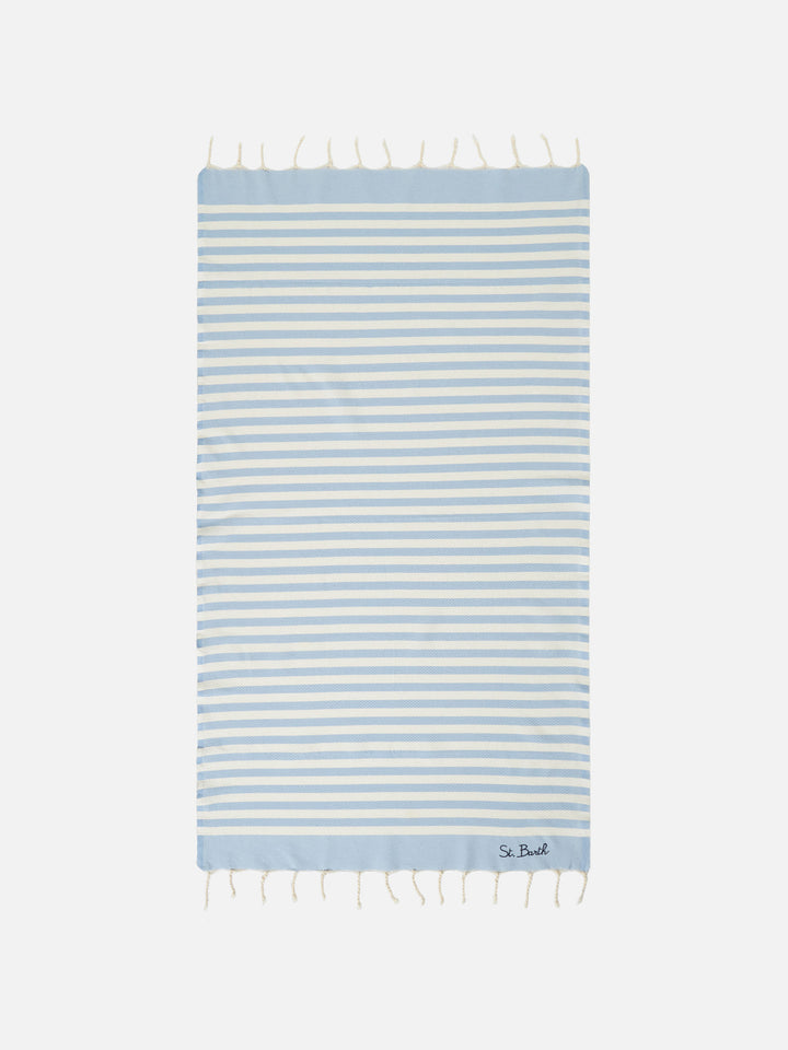 Cotton beach towel Fouta with light blue striped print - MC2 Saint Barth